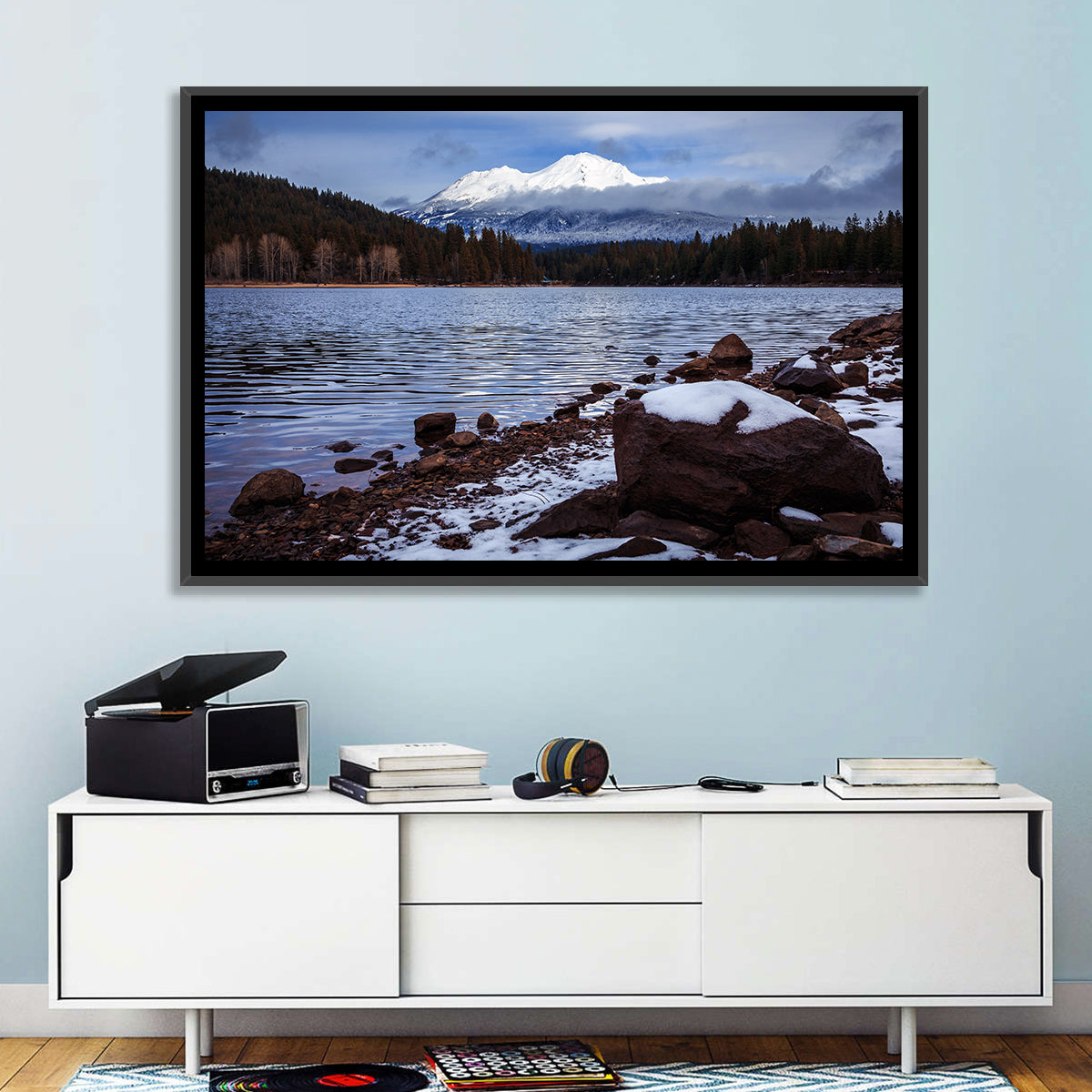 Mount Shasta and Lake Siskiyou Wall Art in a room, landscape