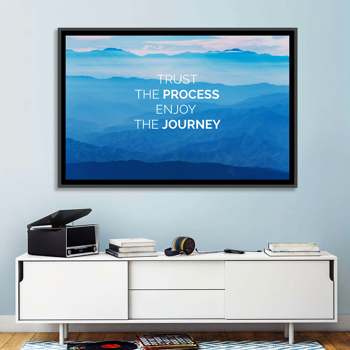 Trust the Process Mountain Layers Wall Art in a room, landscape