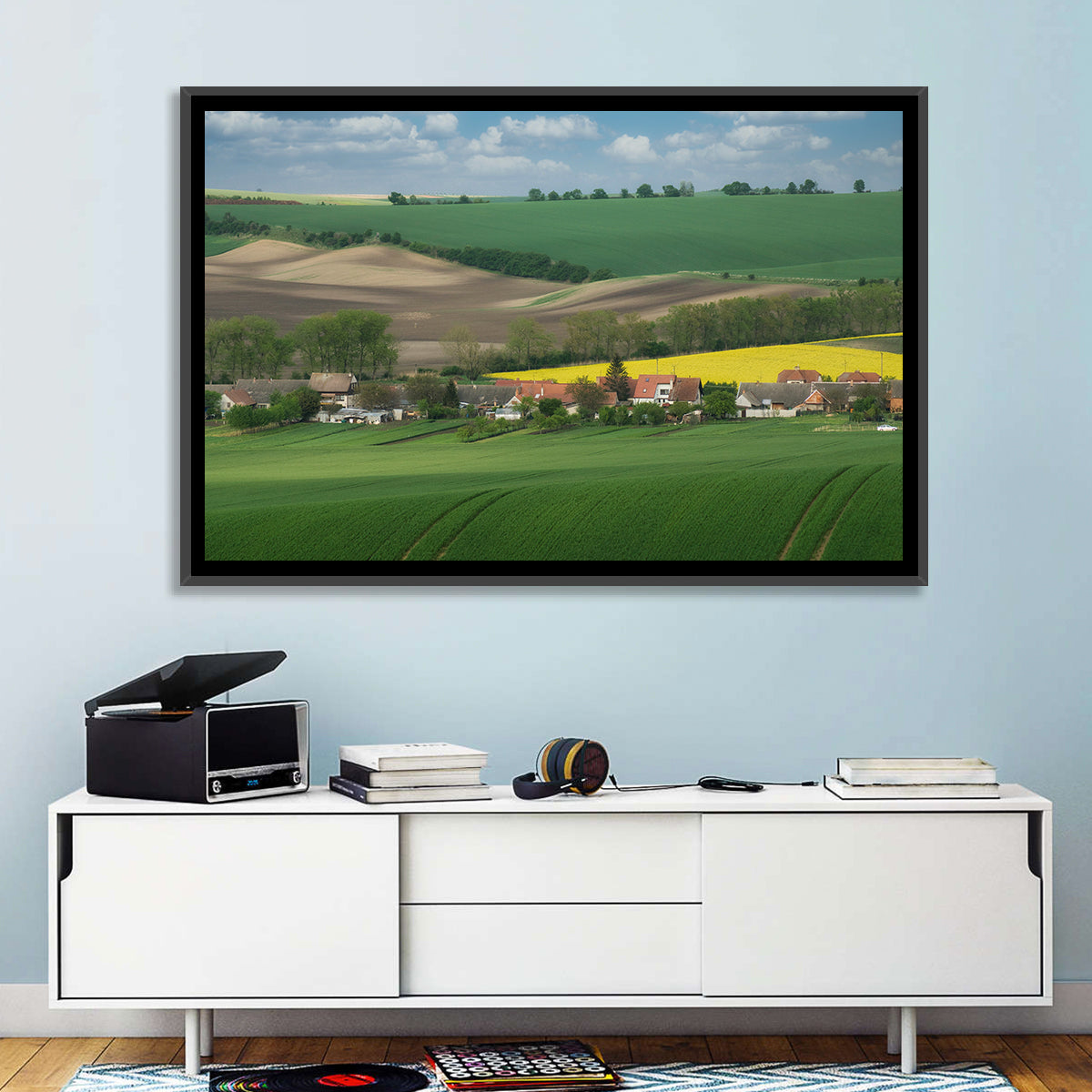 Gentle Moravian Hills Wall Art in a room, landscape