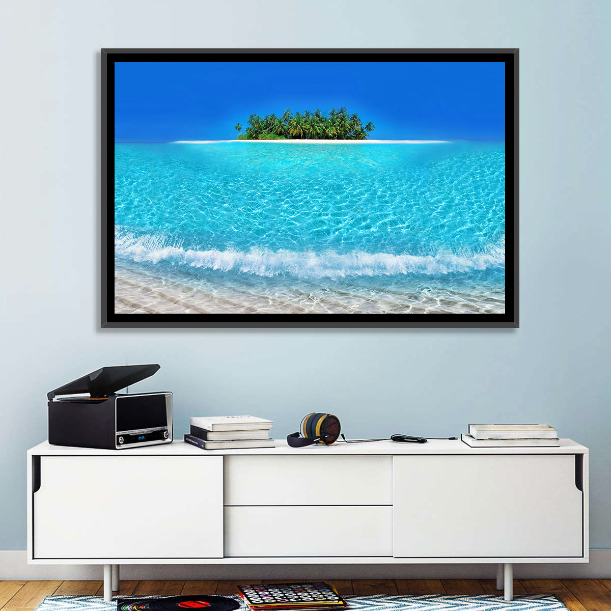Turquoise Atoll Sandbar with Palm Trees Wall Art