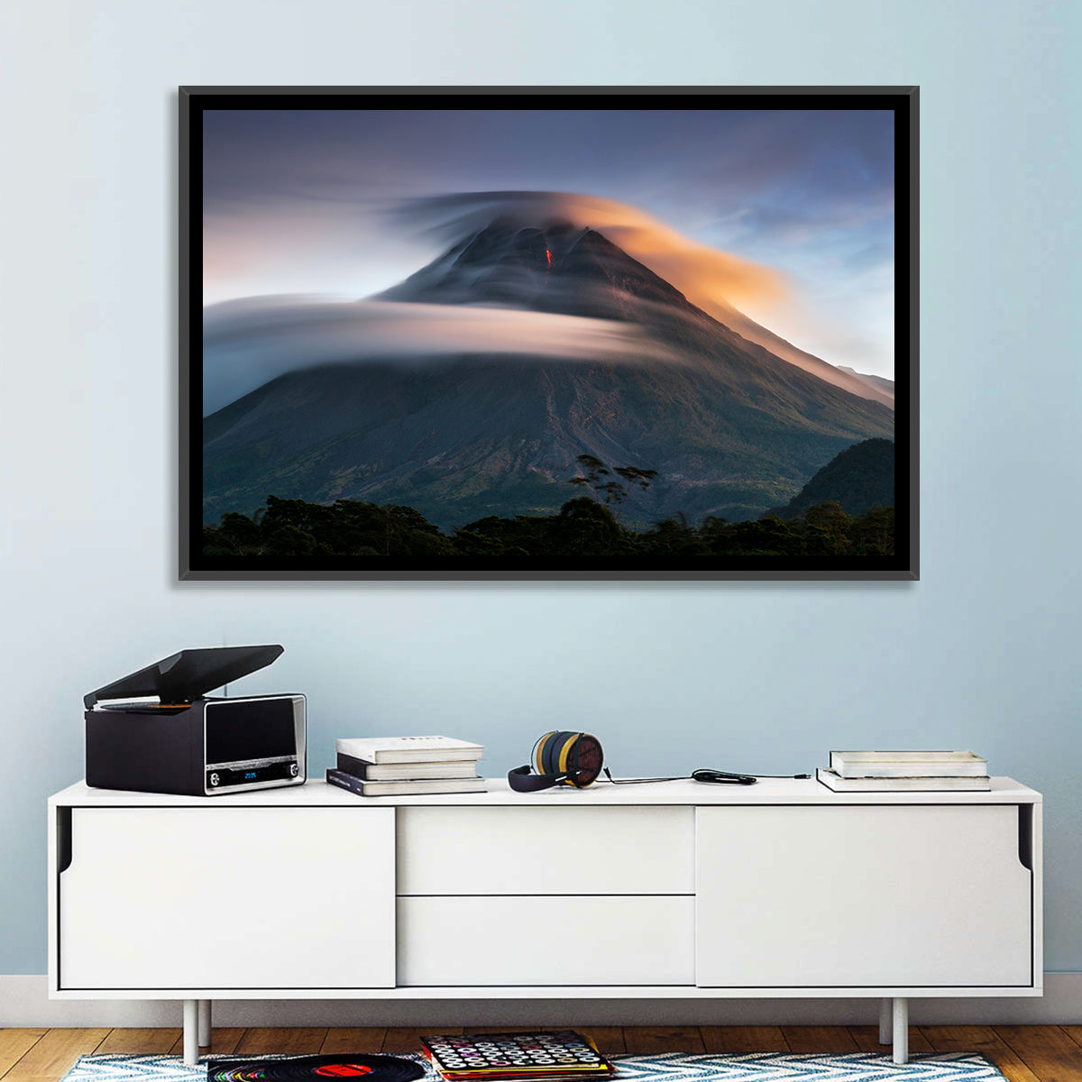 Mount Merapi at Dusk Wall Art in a room, landscape