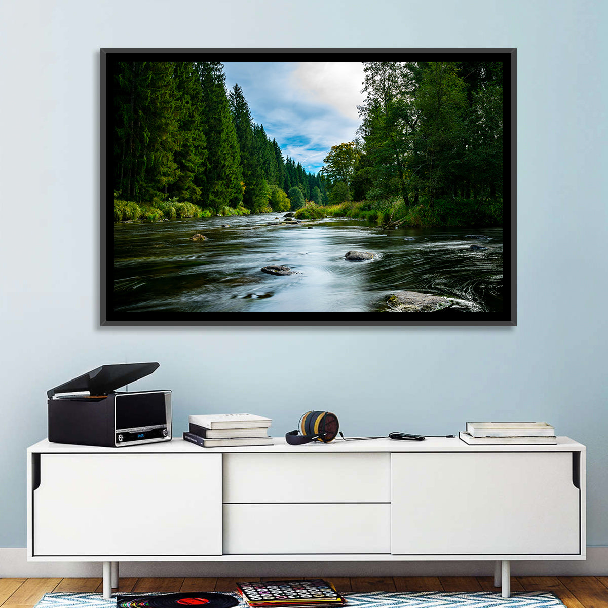 Bavarian Forest River Wall Art in a room, landscape