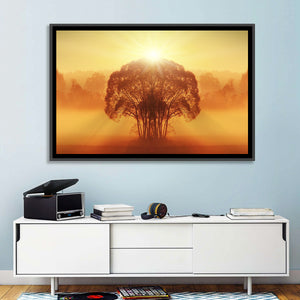Hazy Tree Sunset Wall Art