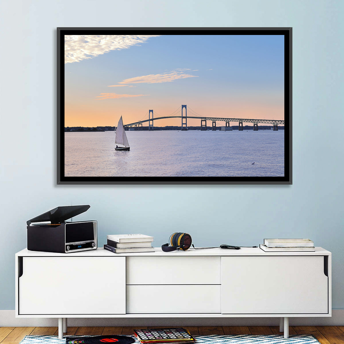 Newport Bridge at Sunset Wall Art in a room, landscape