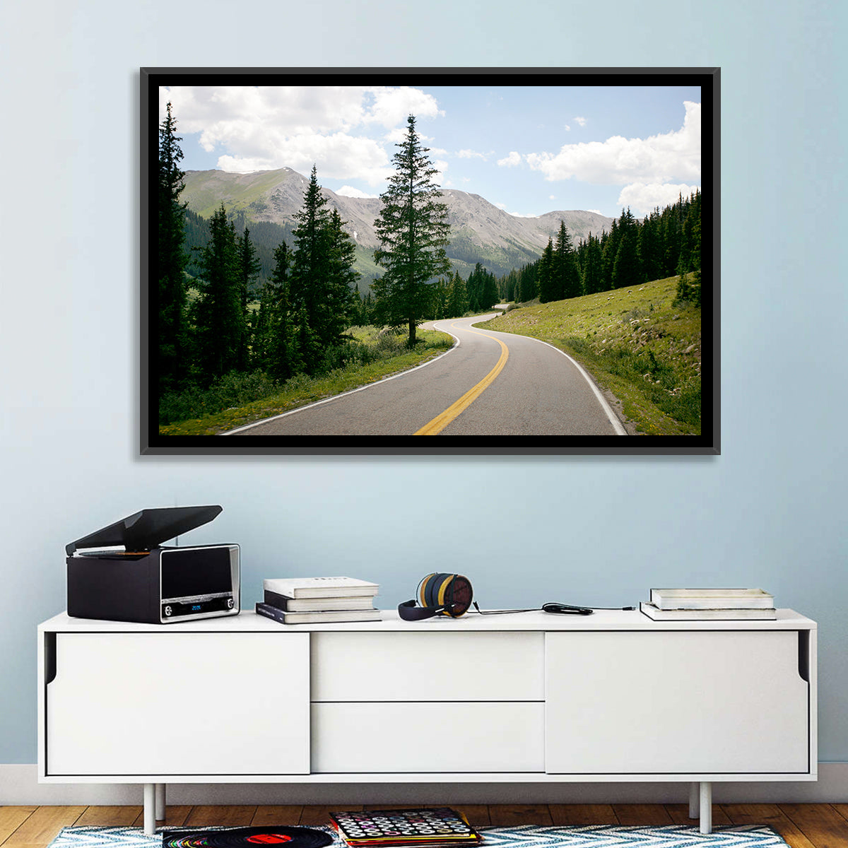 Colorado Mountain Road Wall Art in a room, landscape