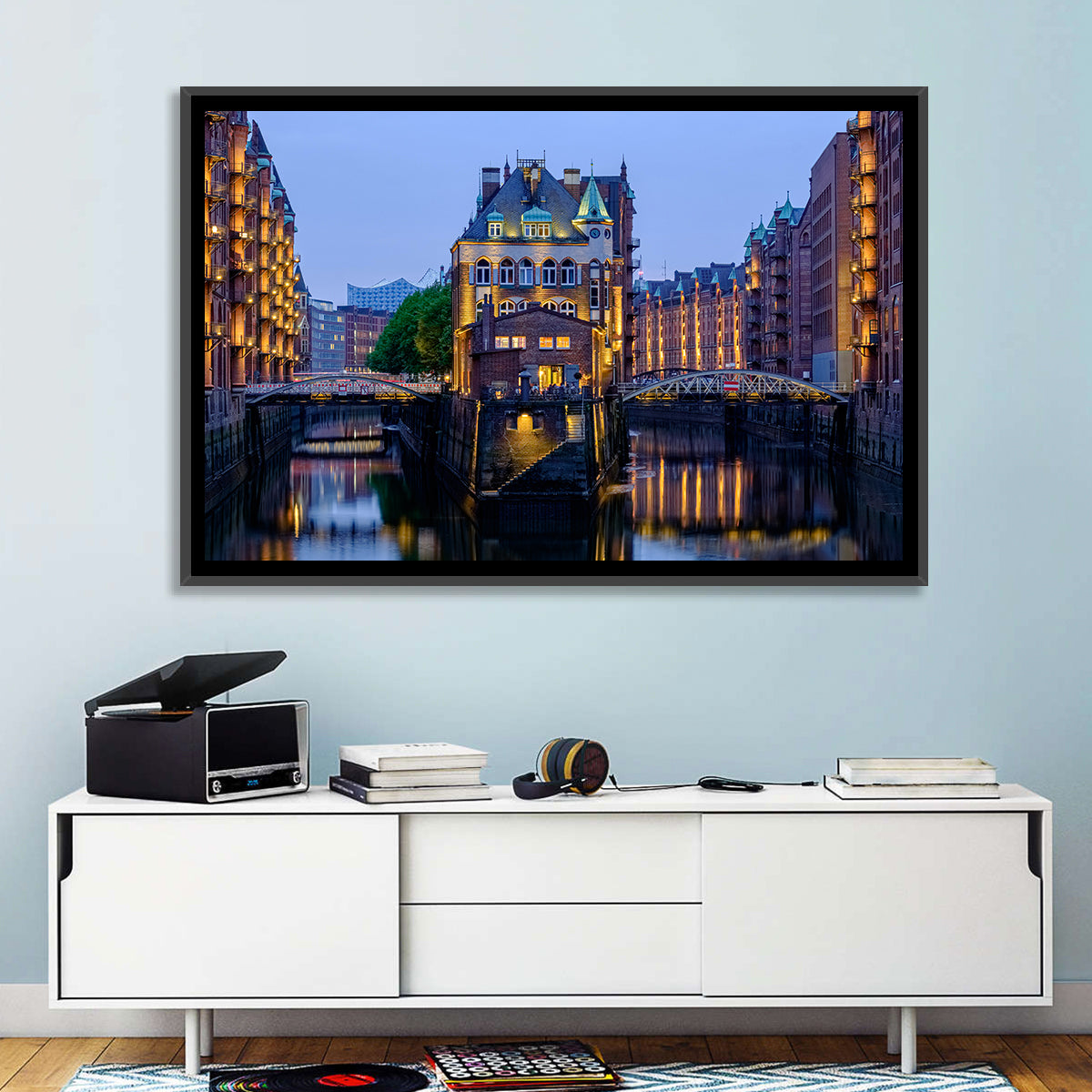 Wasserschloss Blue Hour Reflections Wall Art in a room, landscape