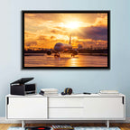 Golden Hour Airliner on Wet Runway Wall Art