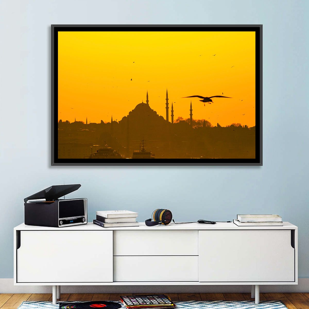 Süleymaniye Mosque Golden Hour Silhouette Wall Art in a room, landscape