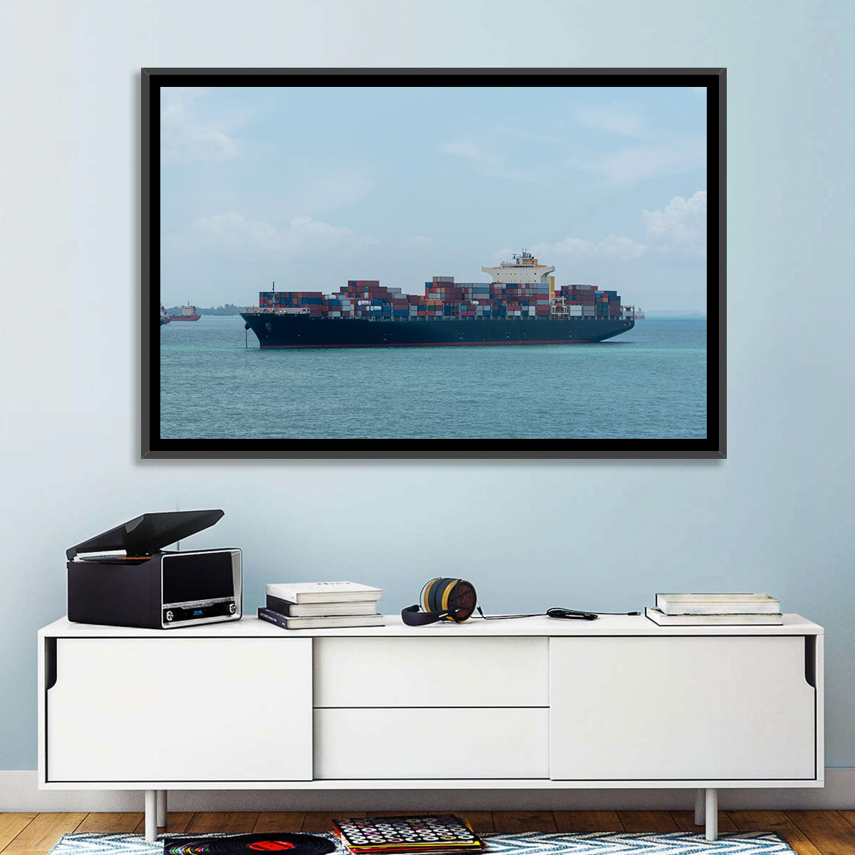 Harbor Container Ship at Sea Wall Art in a room, landscape