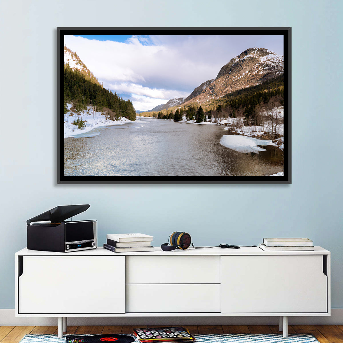 Grungevatn Winter River and Lake Wall Art in a room, landscape