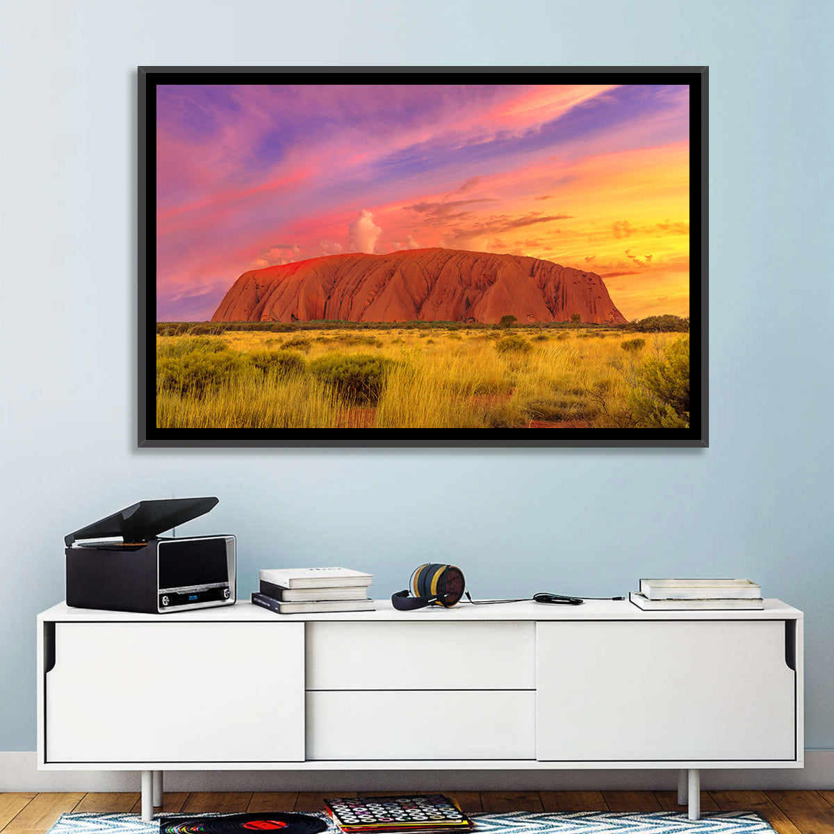 Uluru Golden Hour Sunset Wall Art in a room, landscape