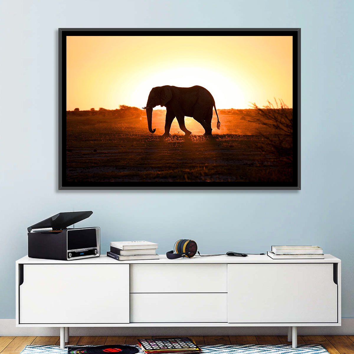 Golden Hour Elephant Silhouette Wall Art