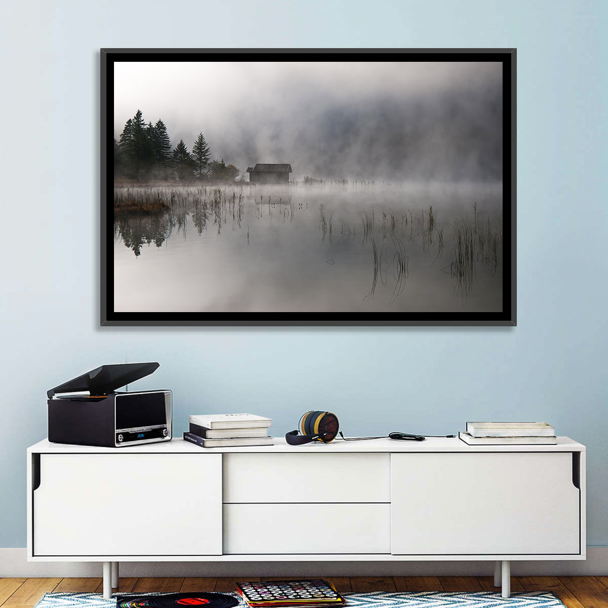 Ferchensee Morning Mist Wall Art in a room, landscape