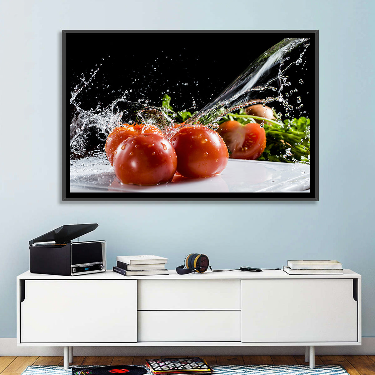 Tomatoes with Water Splash Wall Art in a room, landscape