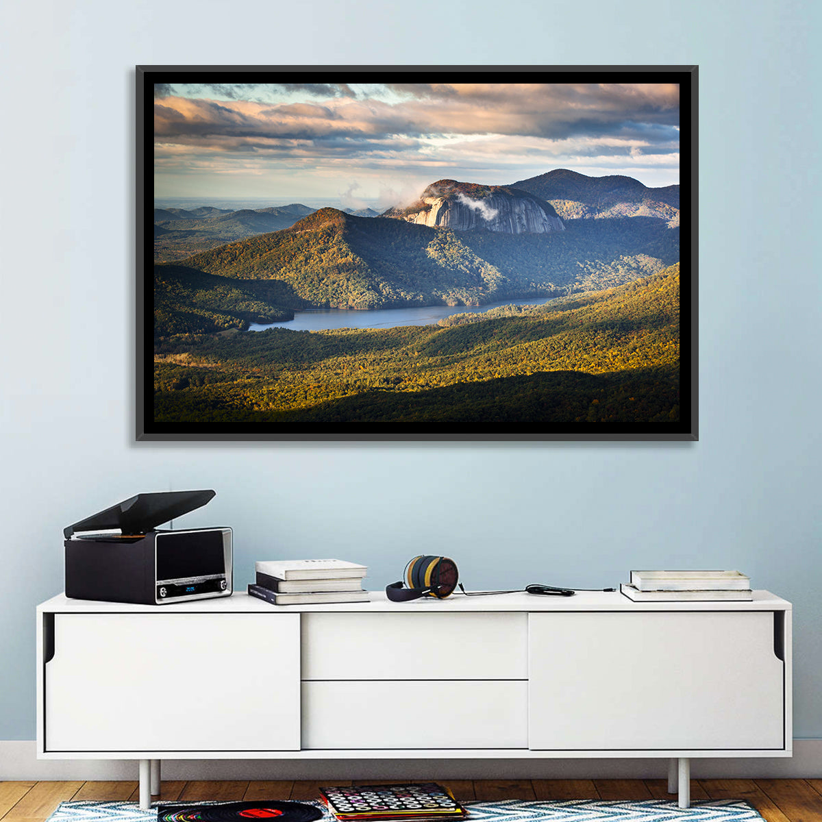 Table Rock Sunrise Over Looking Glass Rock Wall Art in a room, landscape
