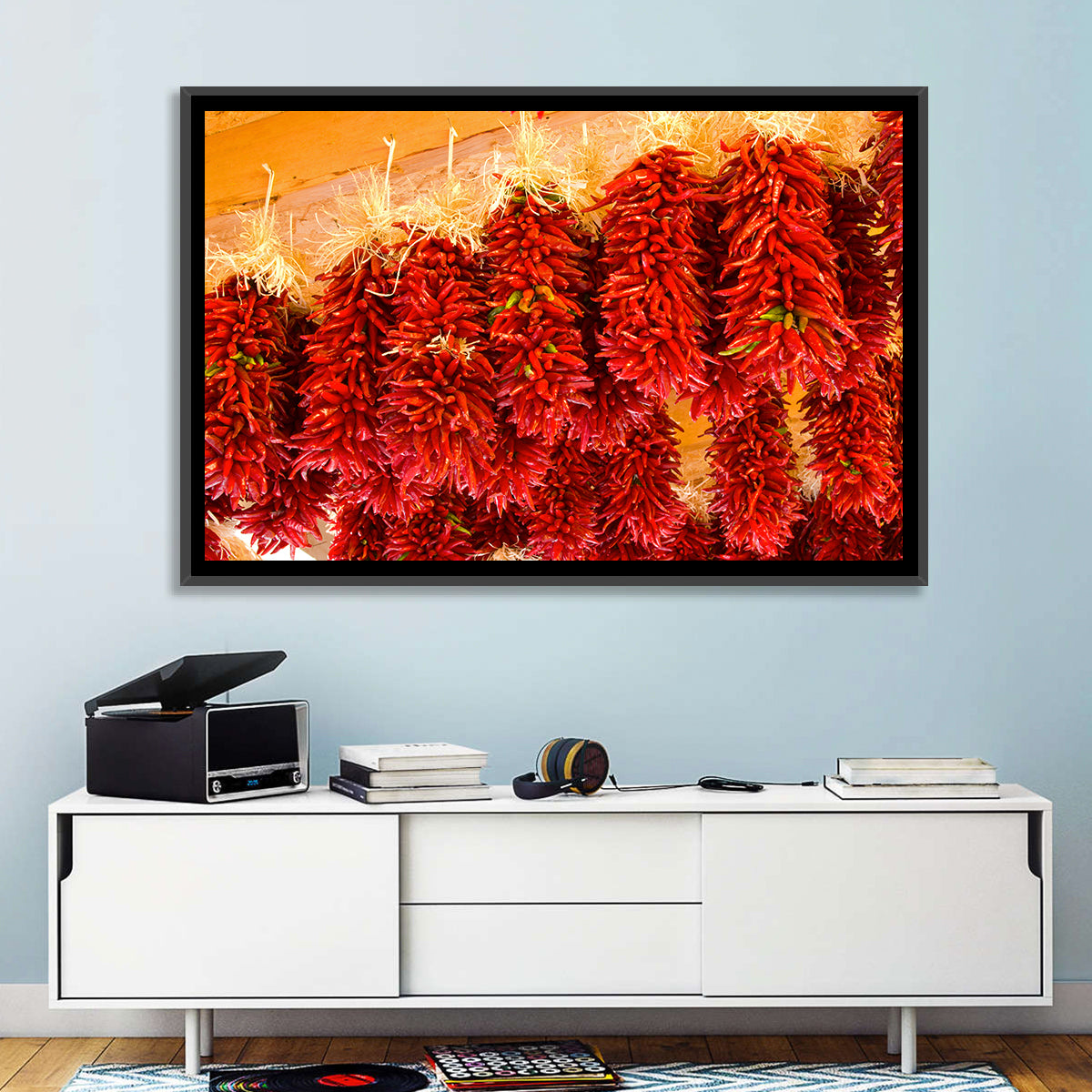 Hanging Dried Chili Peppers Wall Art in a room, landscape