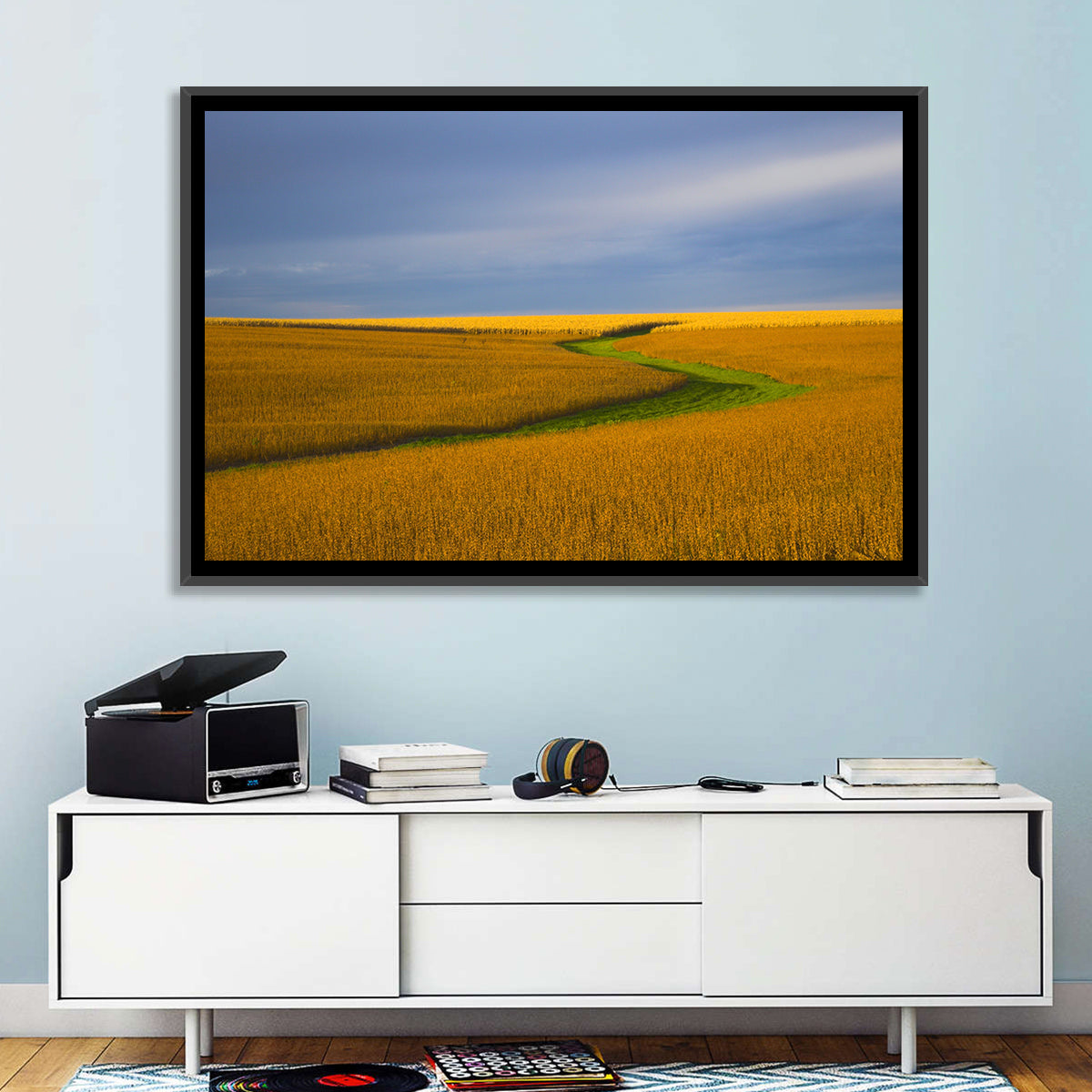 Golden Hour Soybean Field Wall Art in a room, landscape