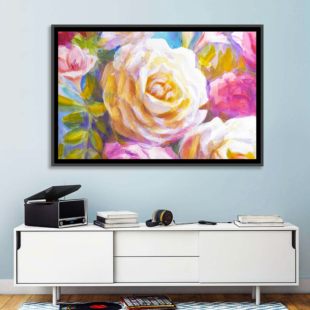 White and Gold Rose Bouquet Wall Art