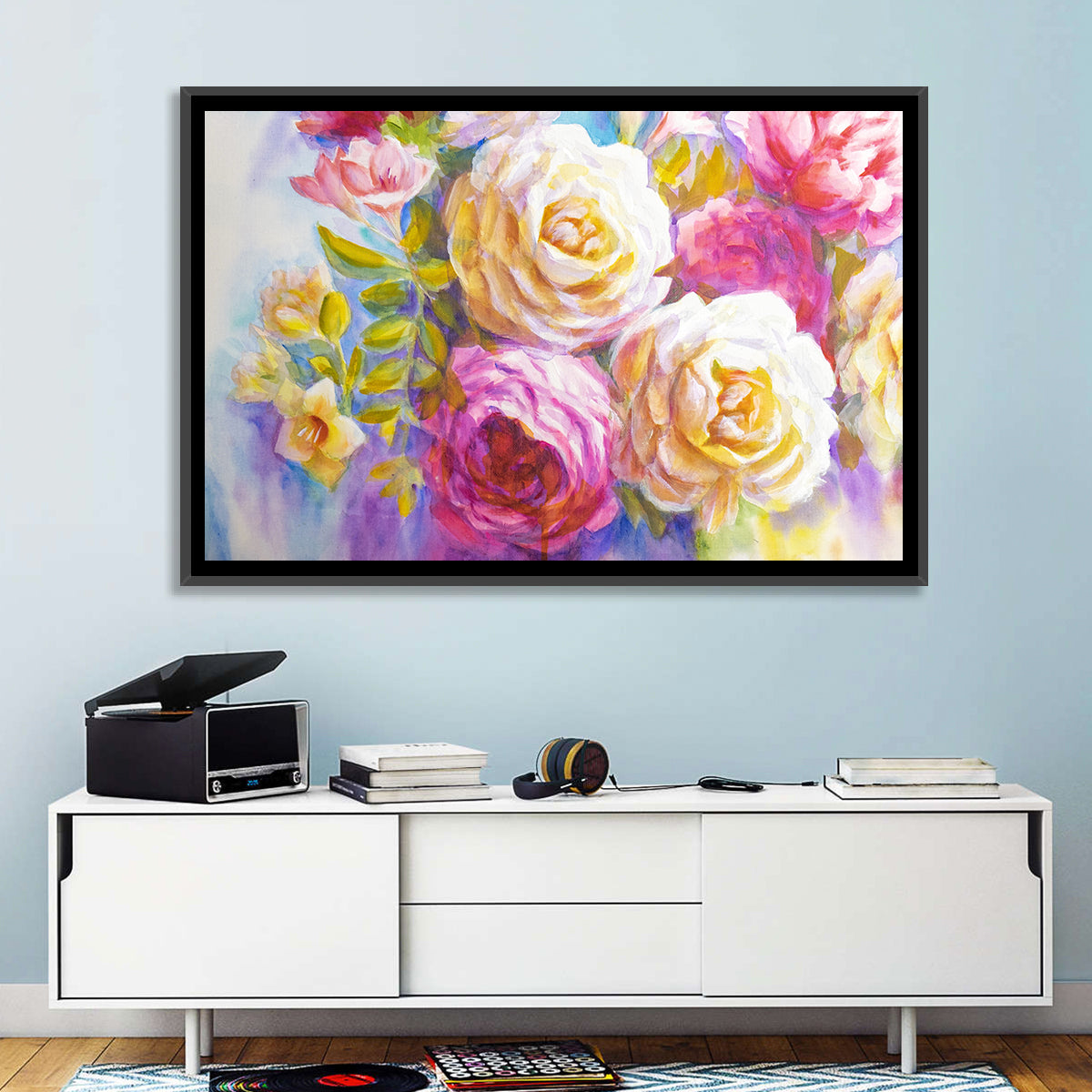 Layered Watercolor Rose Bouquet Wall Art