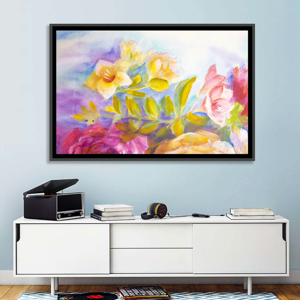 Pink and Yellow Watercolor Blossoms Wall Art