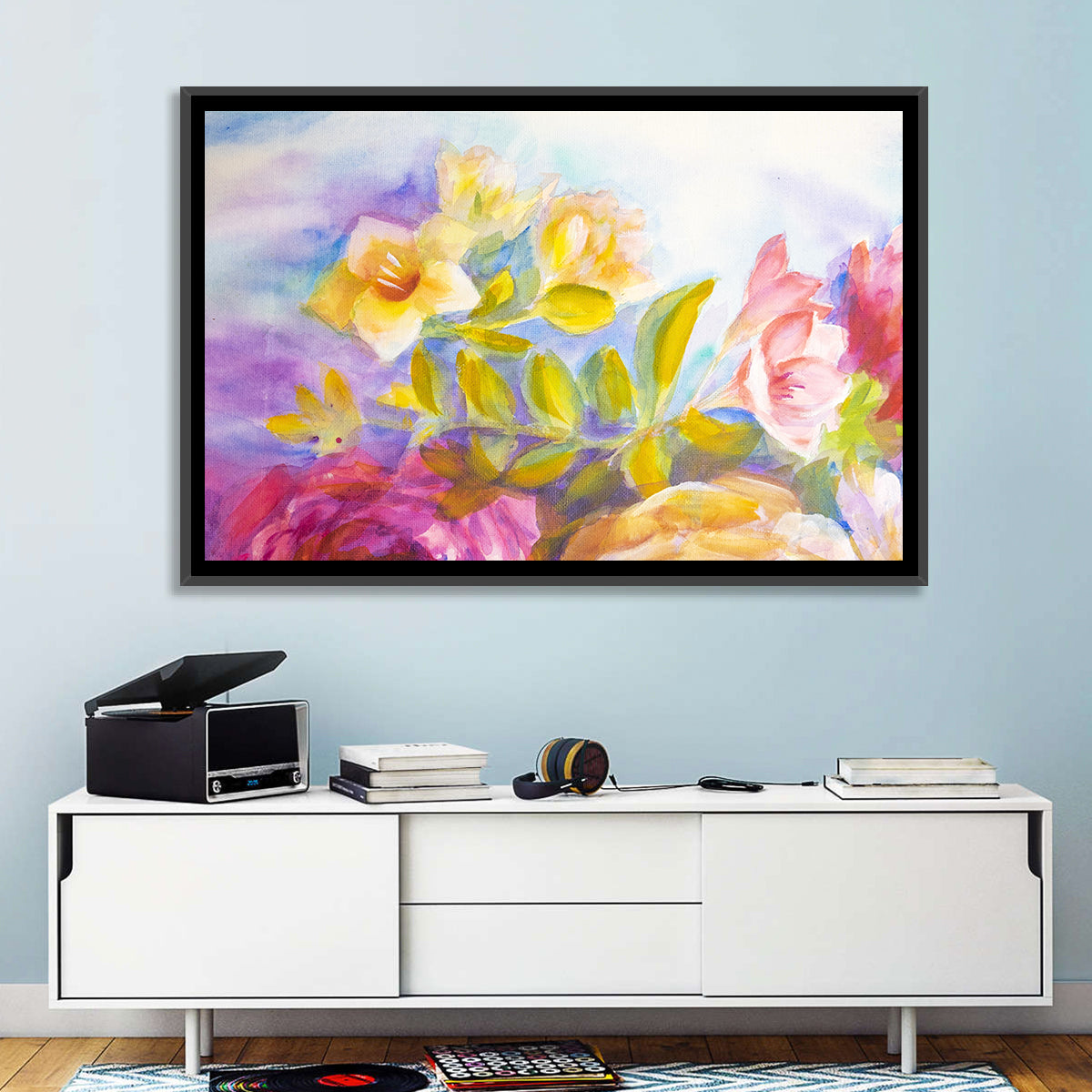 Pink and Yellow Watercolor Blossoms Wall Art