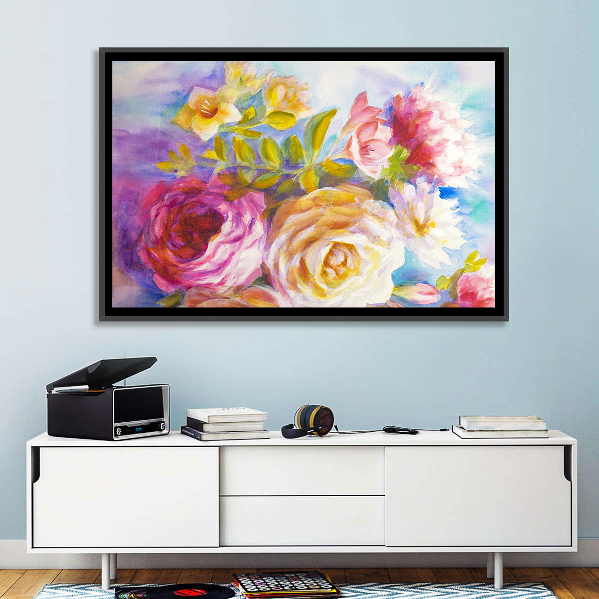 Painterly Peonies and Rose Bouquet Wall Art