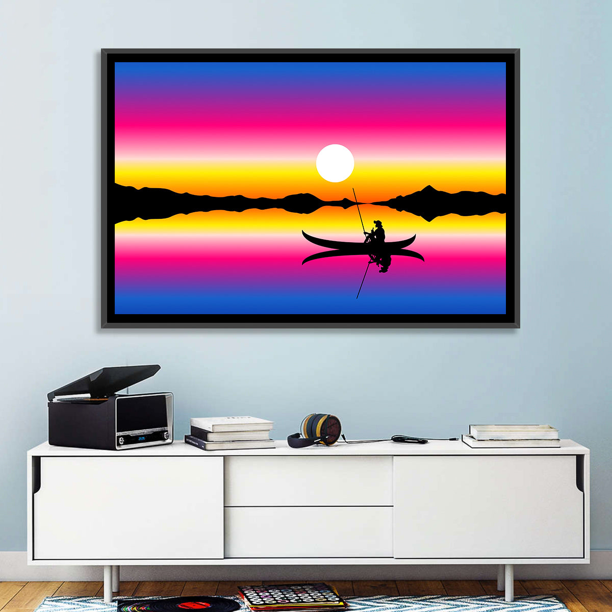 Fisherman Silhouette at Sunset Wall Art