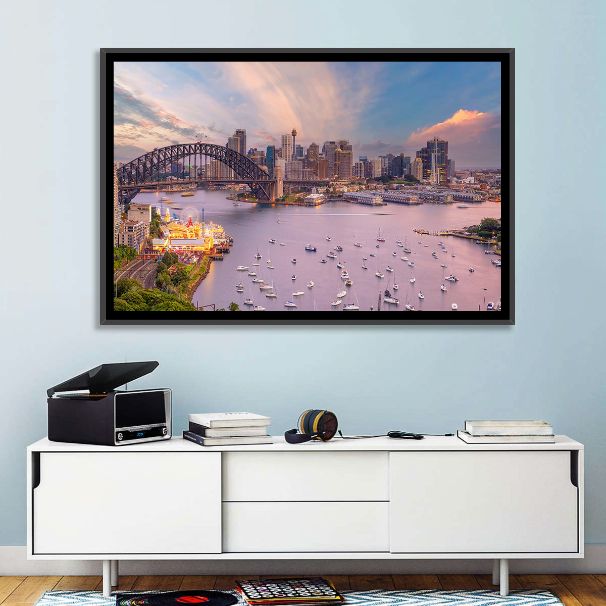 Sydney Harbour Bridge at Golden Twilight Wall Art in a room, landscape