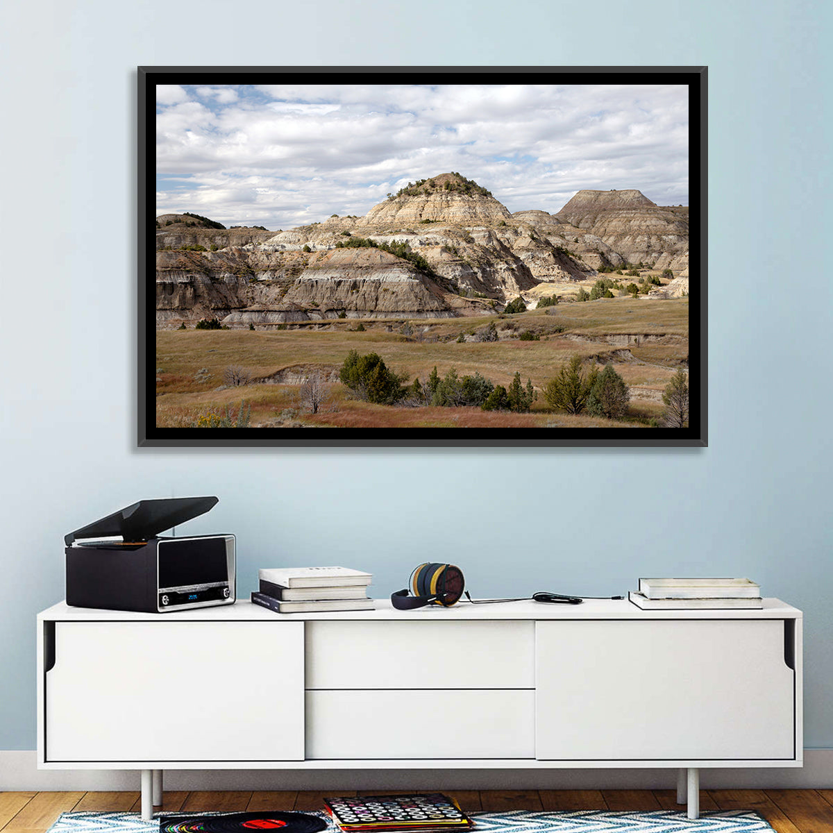 Theodore Roosevelt Badlands Vista Wall Art in a room, landscape