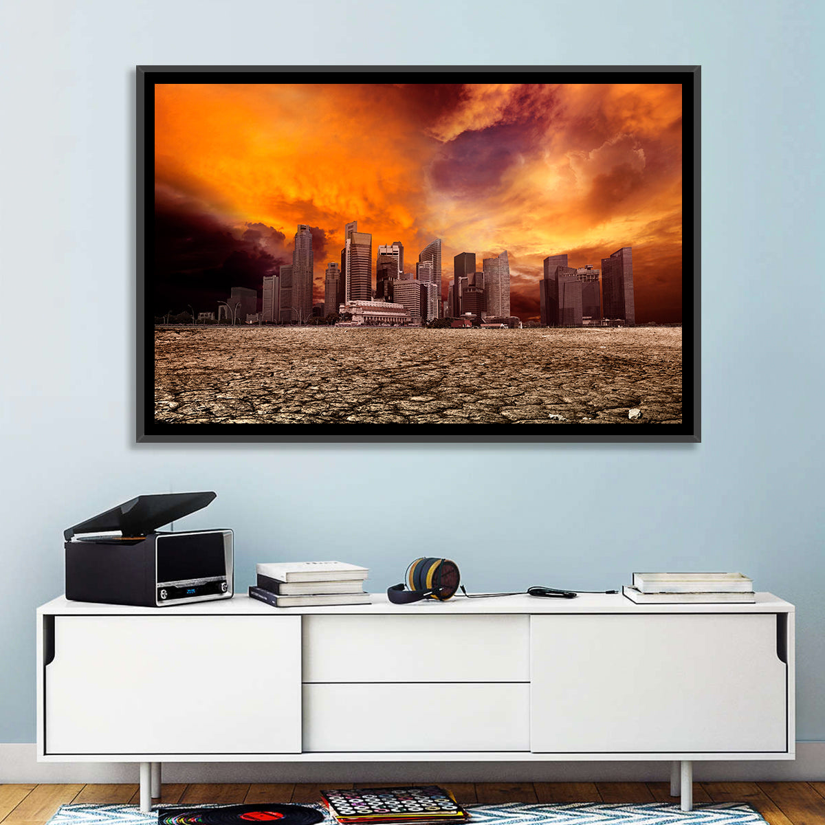 Desolate Singapore Skyline Wall Art in a room, landscape