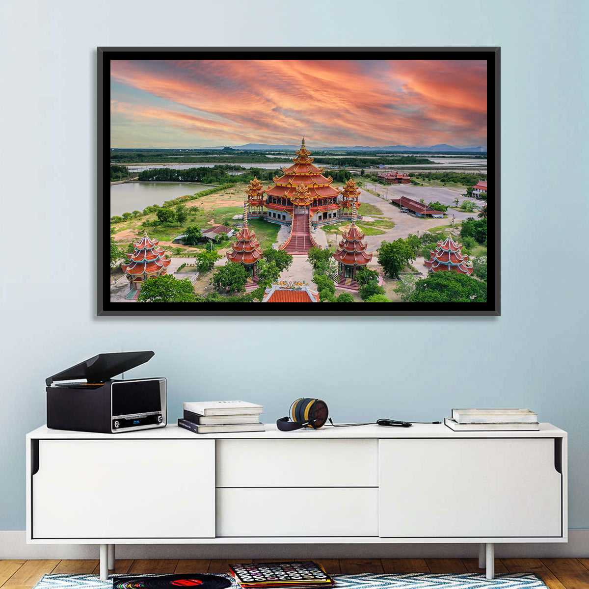 Wat Petch Suwan Temple at Sunset Wall Art in a room, landscape