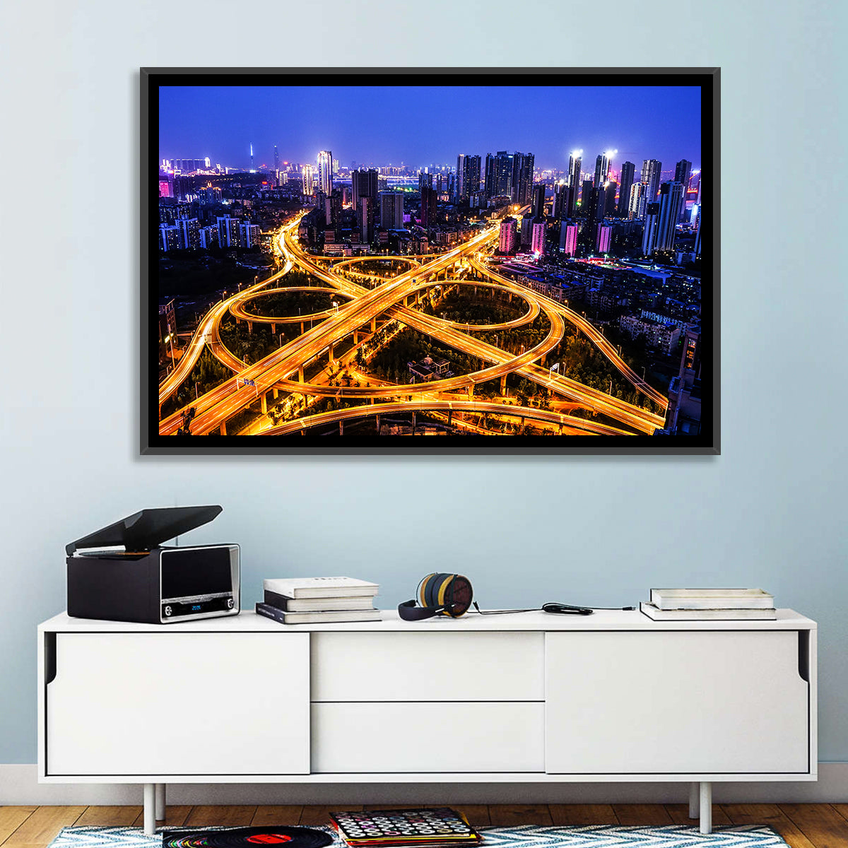 Hanyang District Interchange Nightscape Wall Art in a room, landscape