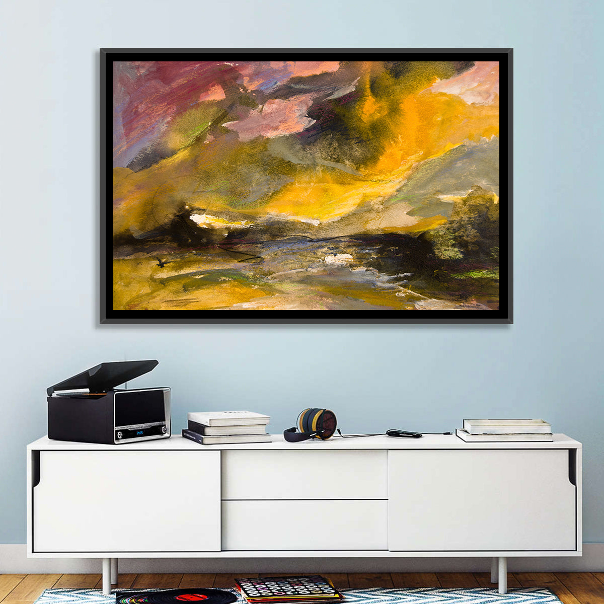 Coastal Storm Over Distant Water Wall Art in a room, landscape