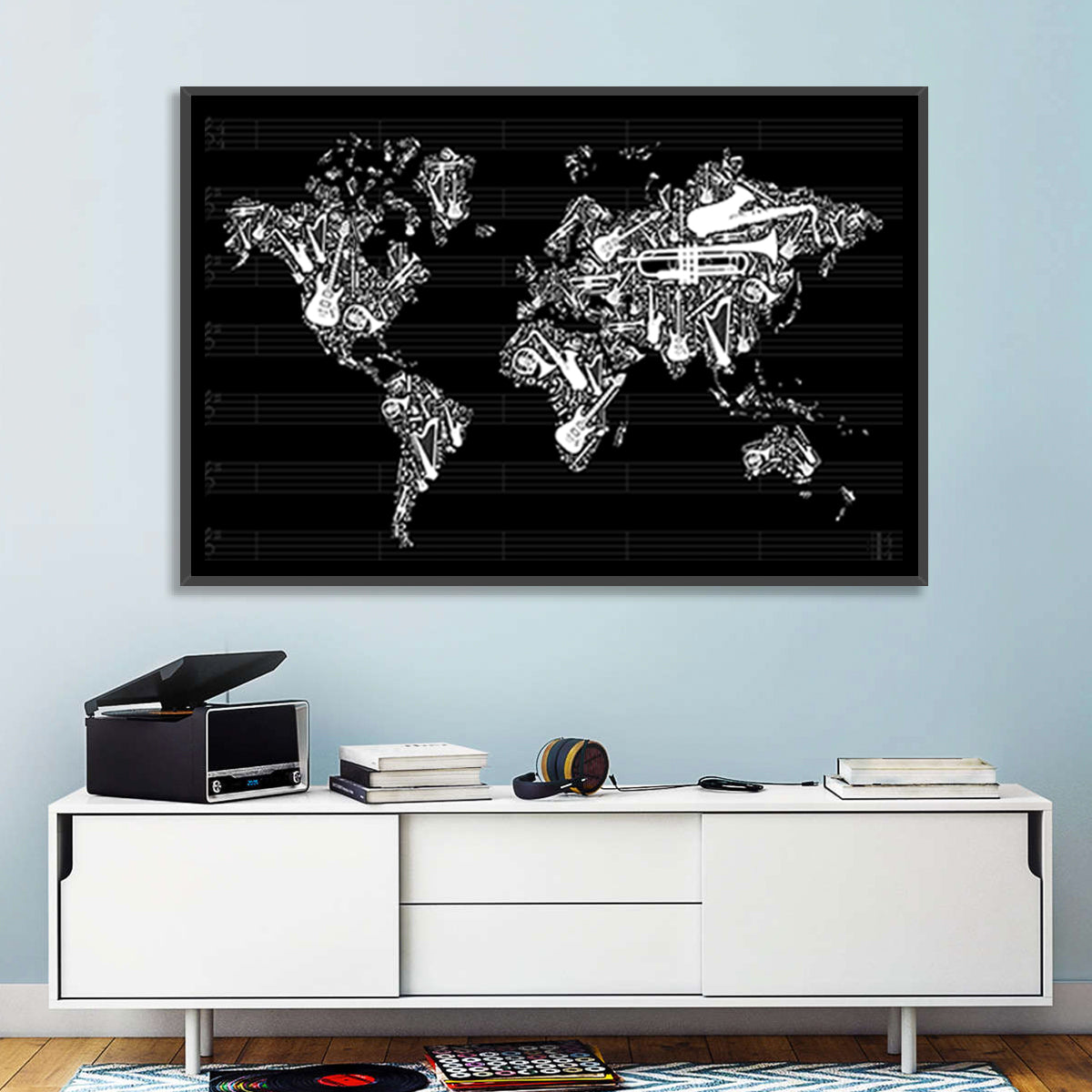 Instrument Silhouette World Map Wall Art