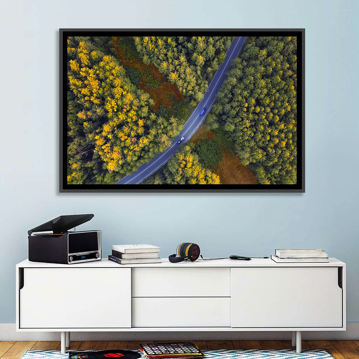 Aerial Autumn Forest Road Wall Art
