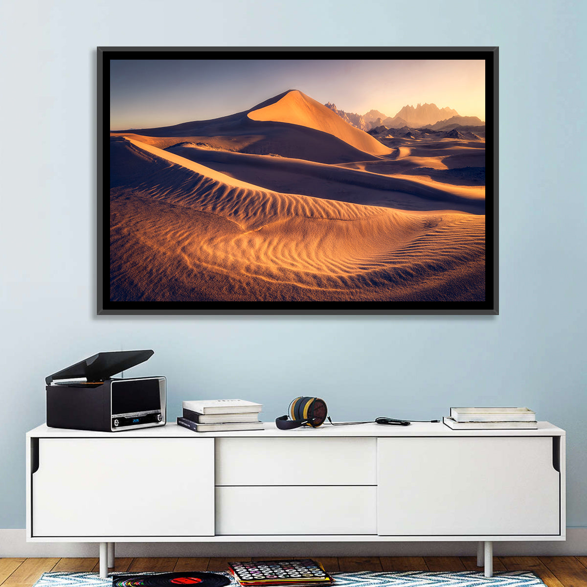 Tabuk Golden Hour Dunes Wall Art in a room, landscape