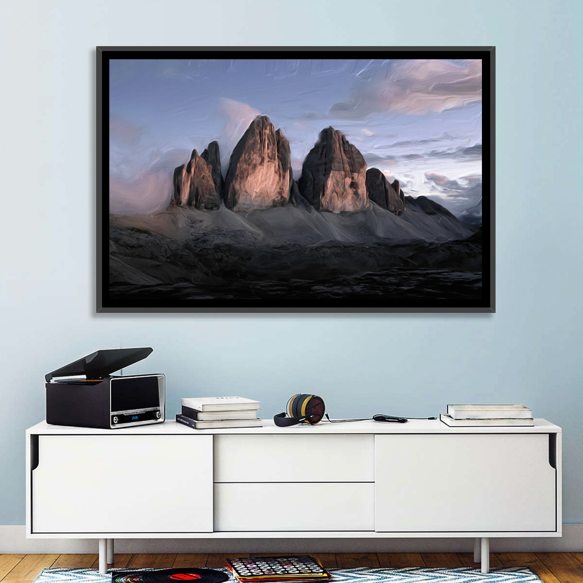 Tre Cime at Dusk Wall Art in a room, landscape