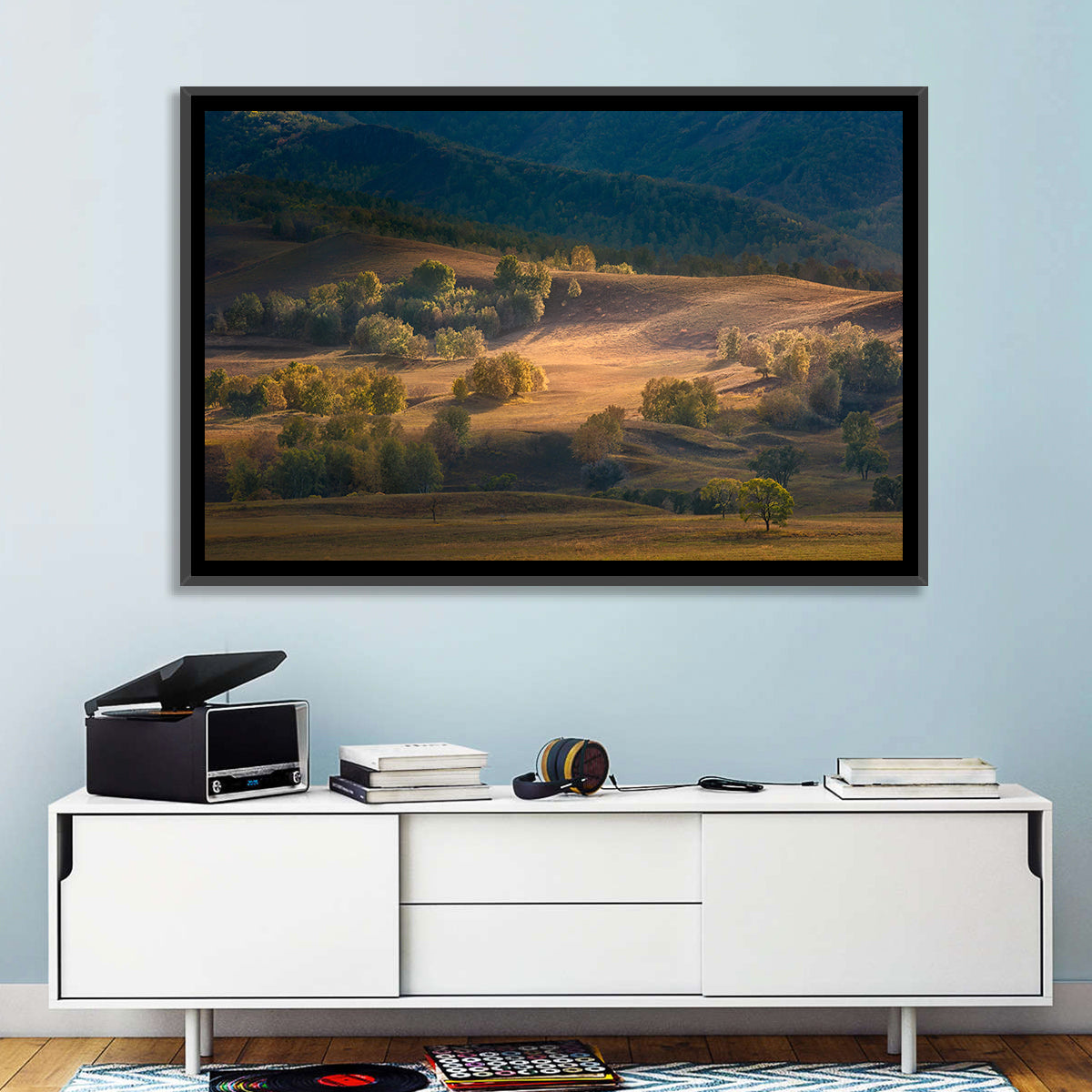 Bashang Plateau Golden Hour Wall Art in a room, landscape