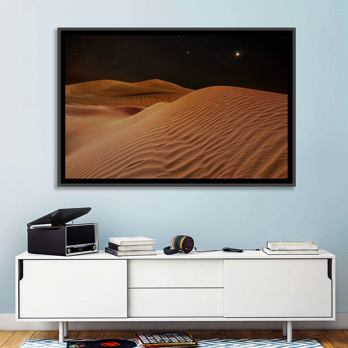 Starry Desert Night Wall Art in a room, landscape