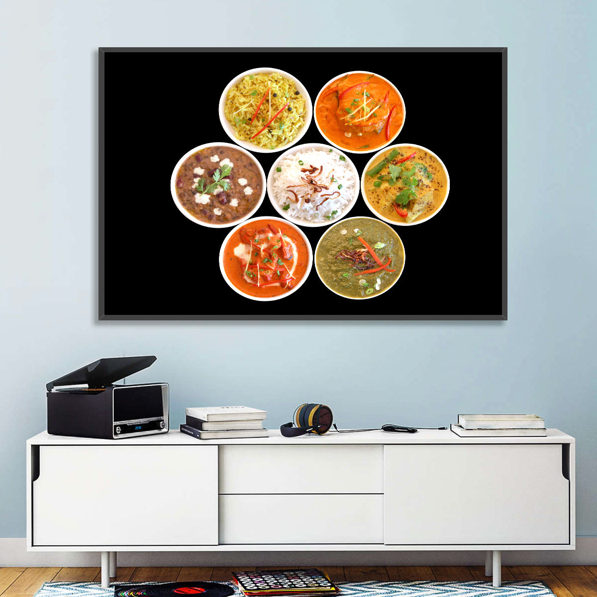 Six Indian Curry Bowls Wall Art in a room, landscape