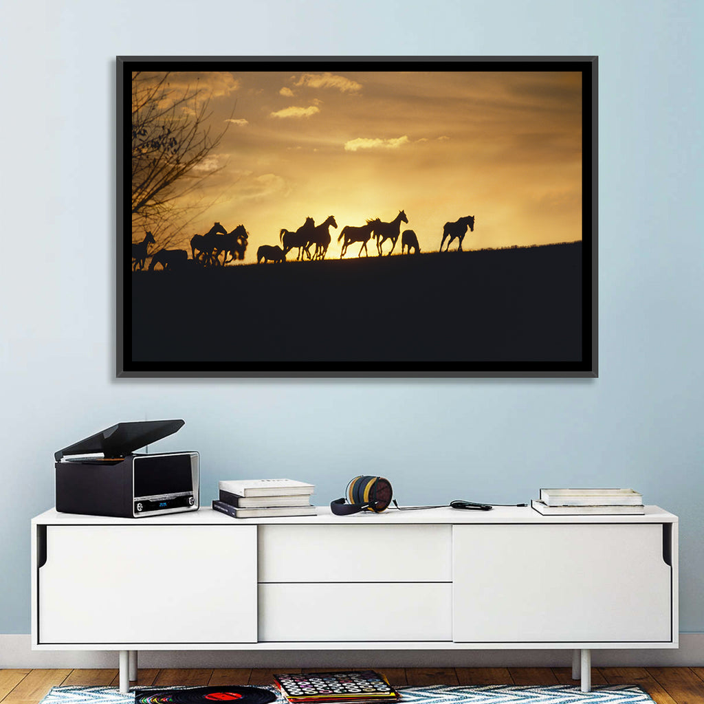 Mustang Silhouettes at Sunset Wall Art