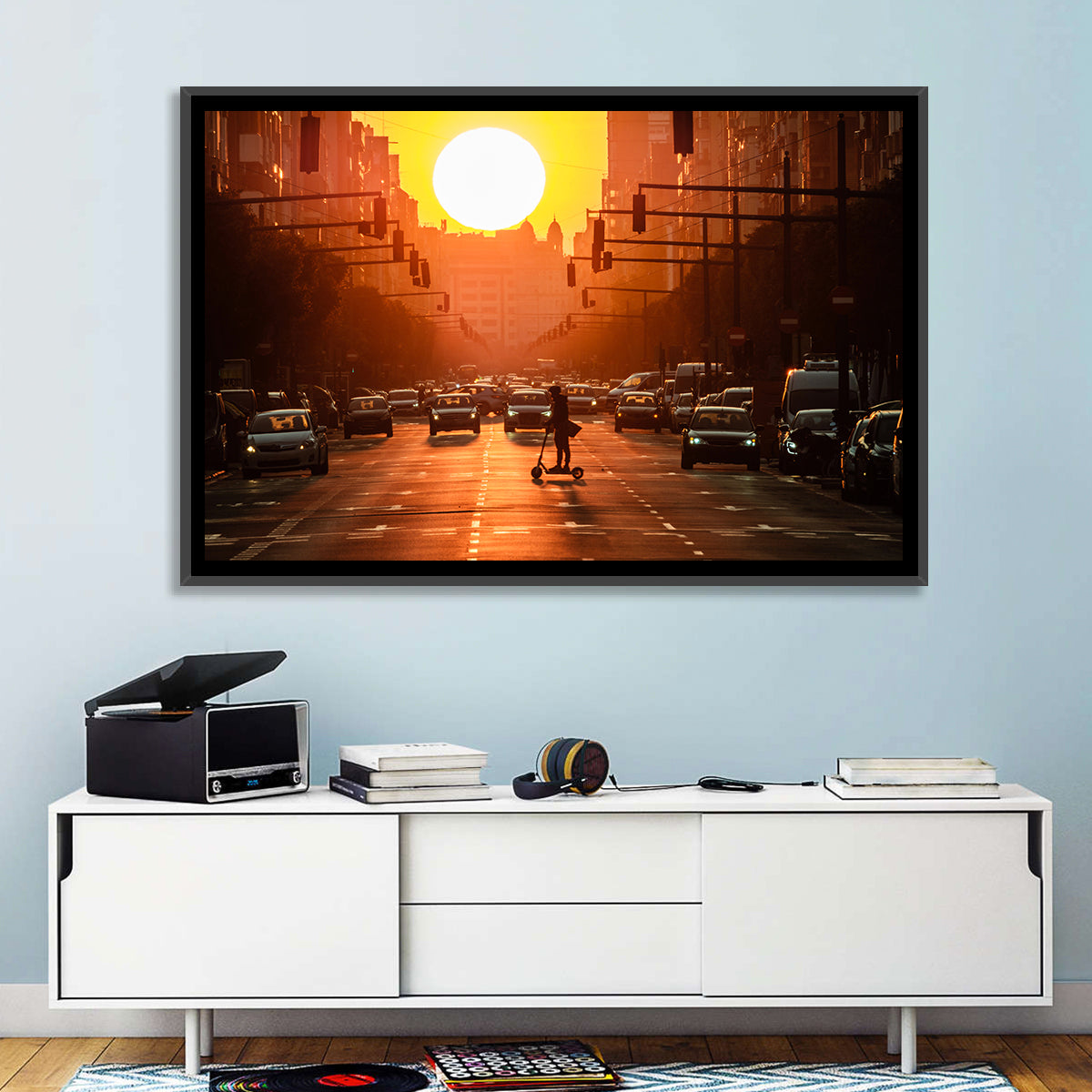 Valencia Port Avenue at Dusk Wall Art in a room, landscape