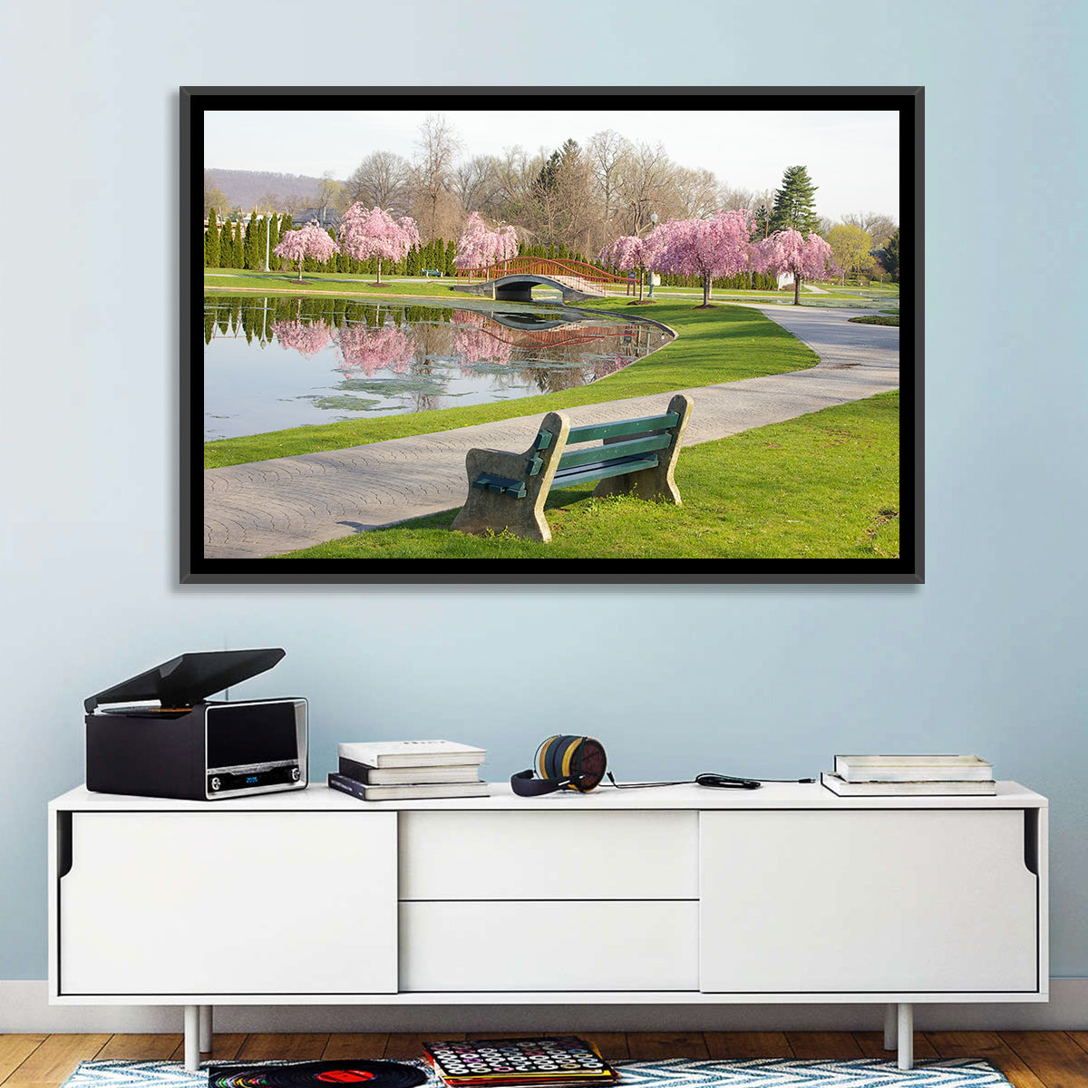 Harrisburg Park Cherry Blossoms Wall Art in a room, landscape