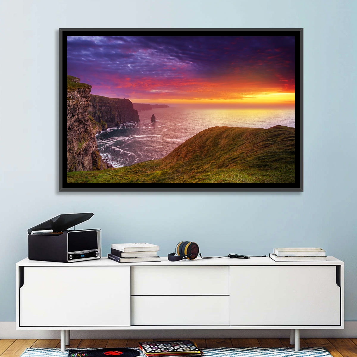 Cliffs of Moher Sea Stack at Sunset Wall Art in a room, landscape