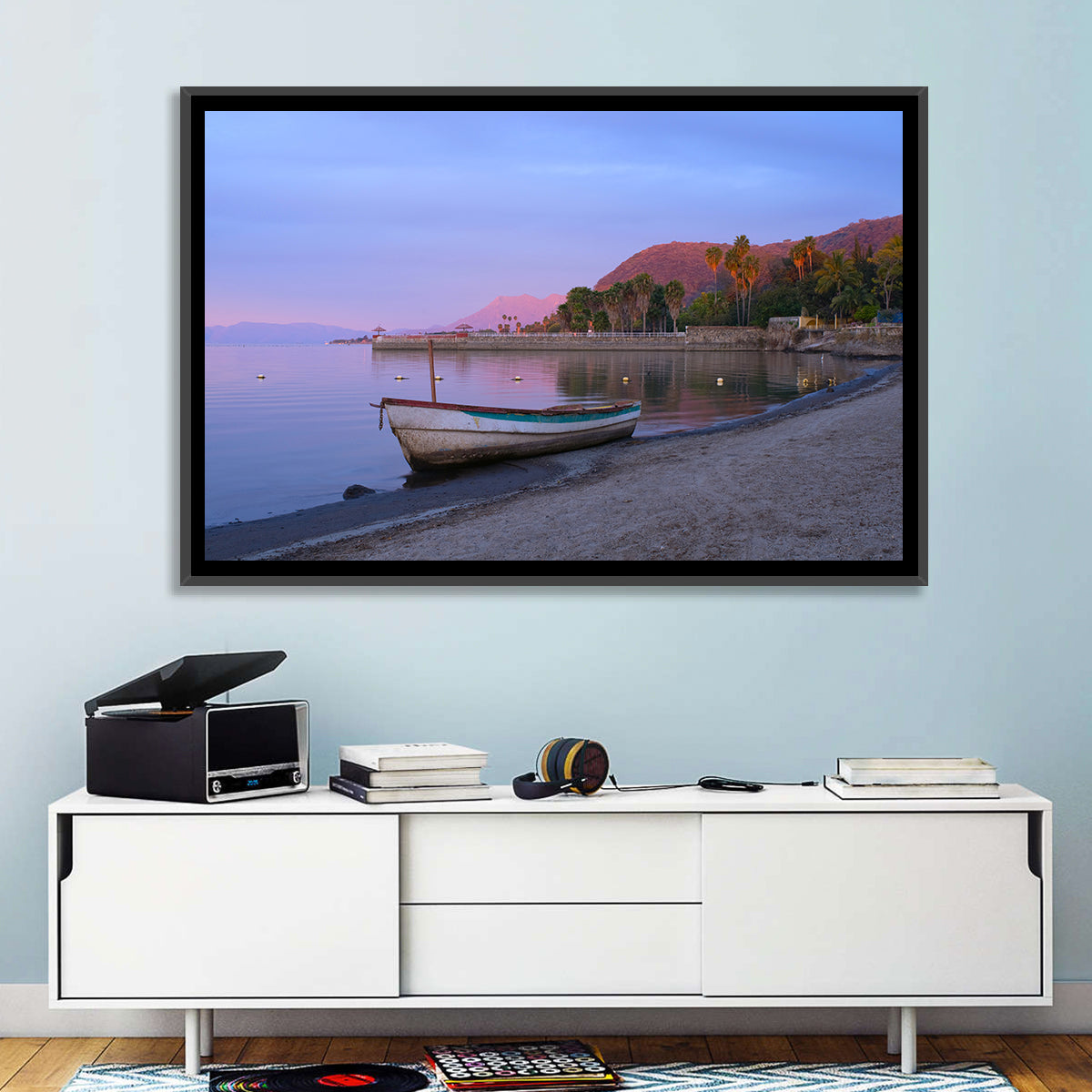 Lake Chapala Shoreline at Dusk Wall Art in a room, landscape