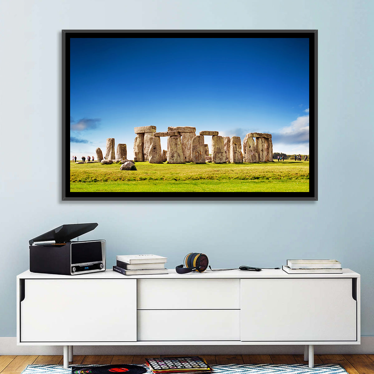 Stonehenge Under Blue Sky Wall Art in a room, landscape