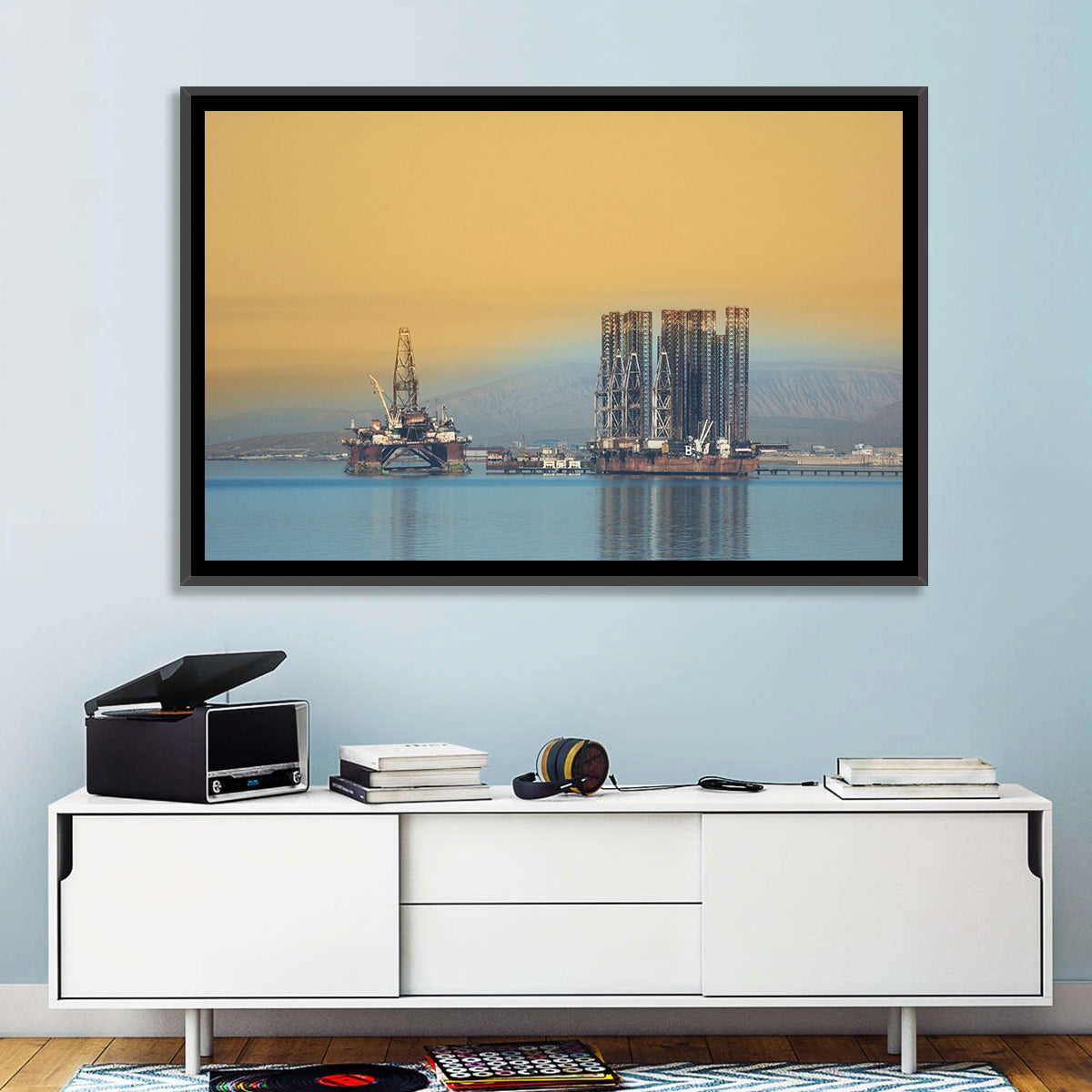 Baku Oil Rigs at Dusk Wall Art in a room, landscape