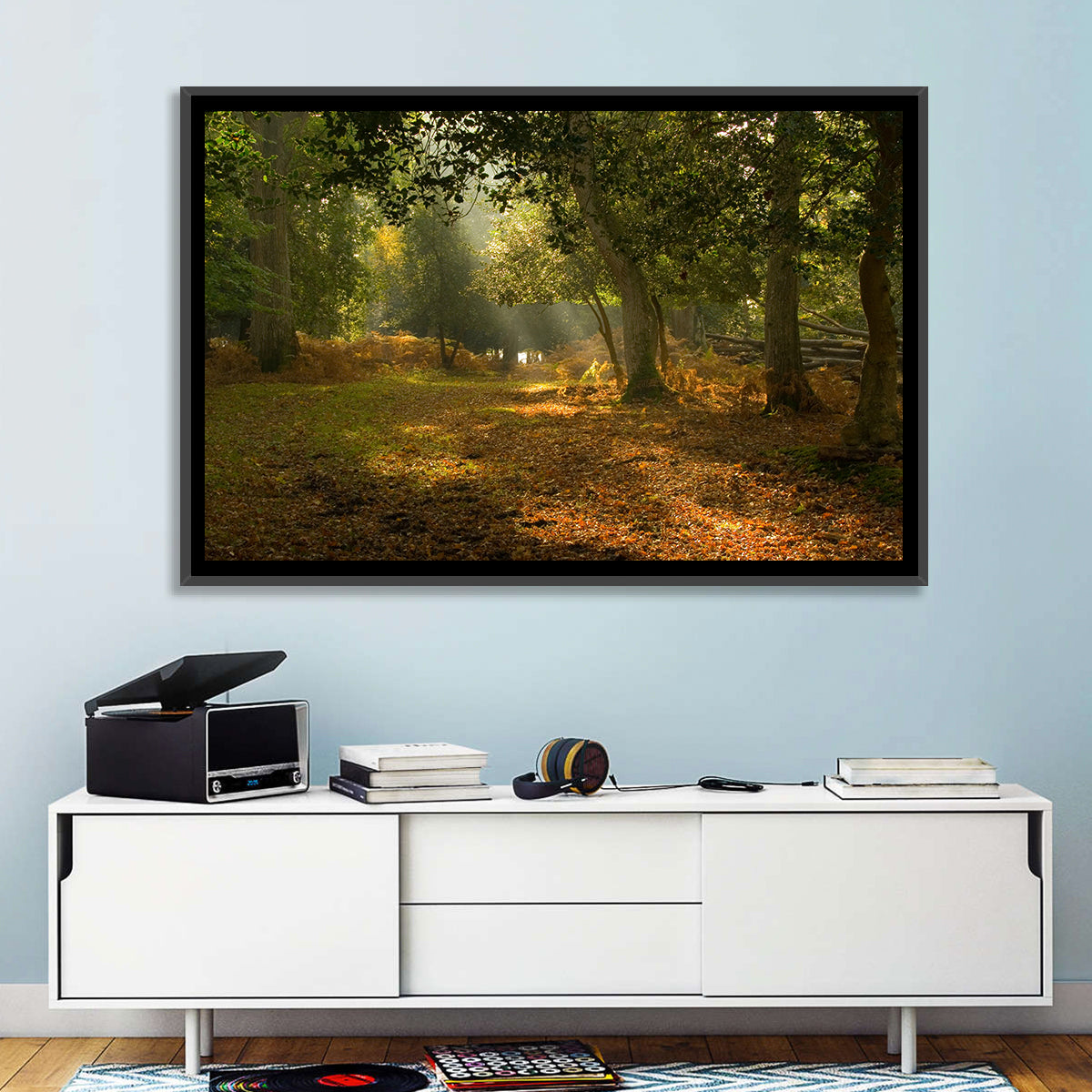 Autumn Forest Path, Hampshire Wall Art in a room, landscape