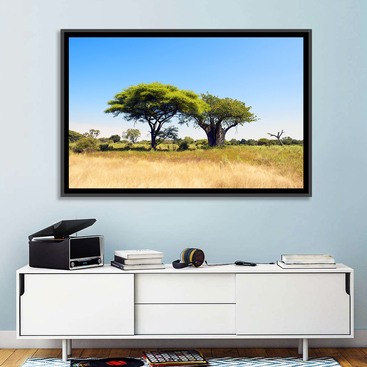 Acacia and Baobab Trees Wall Art in a room, landscape