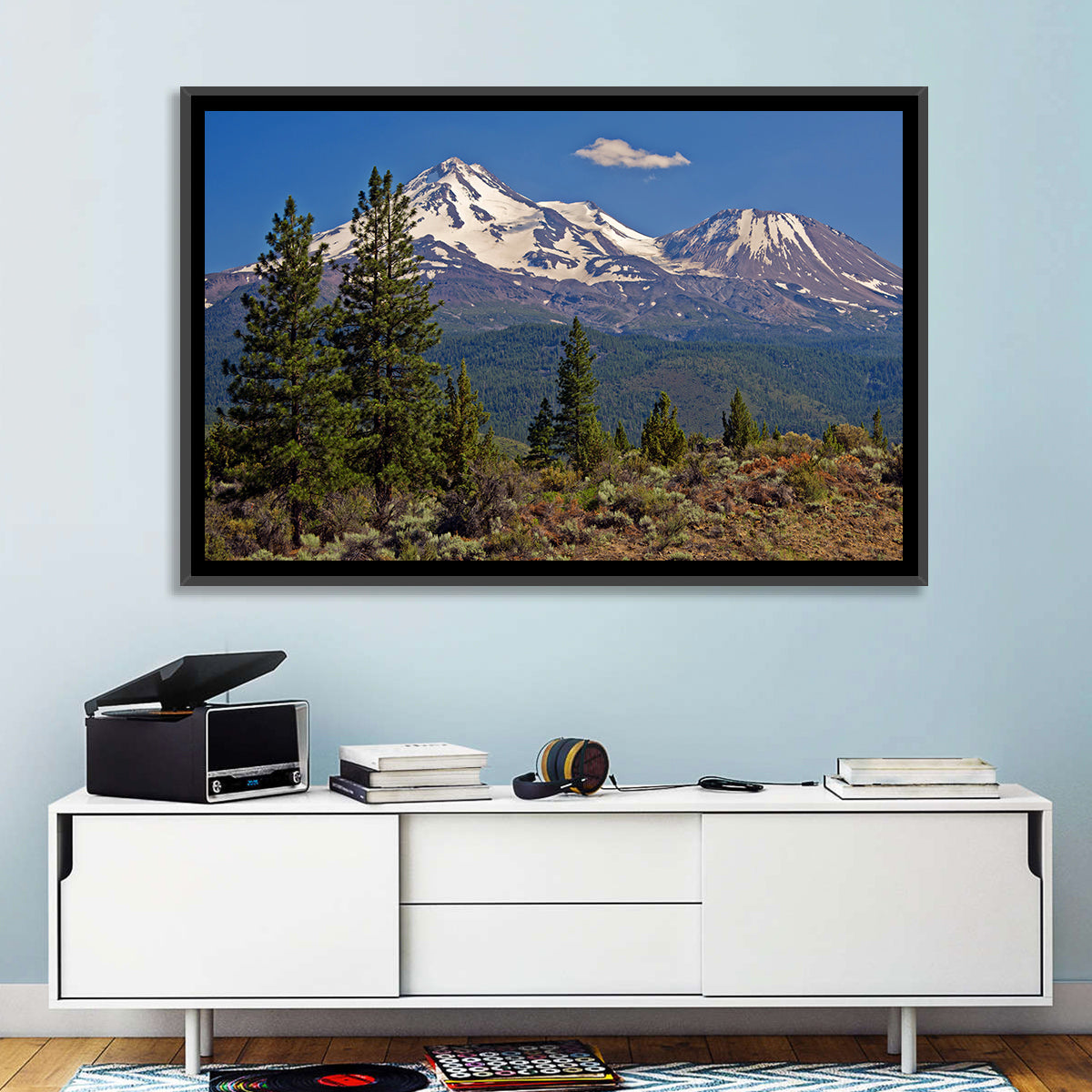 Mount Shasta Wall Art in a room, landscape